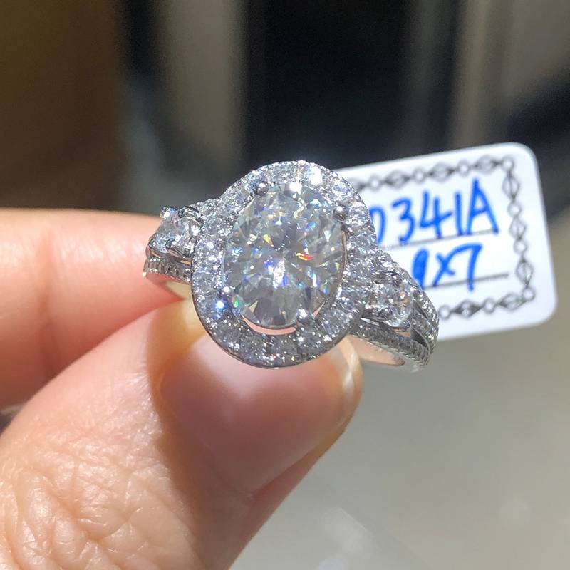 蛋形Women's RingS925银镀白金定制选款主石Moissanite2.0ct/副石高碳钻